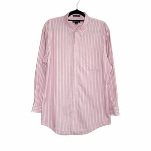 Lands' End Pinpoint Oxford Long Sleeve Button Front Dress Shirt 17-33 Red White